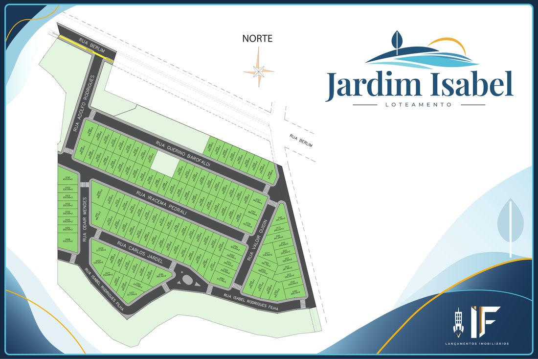 Mapa do Jardim Isabel com ruas, lotes e metragens